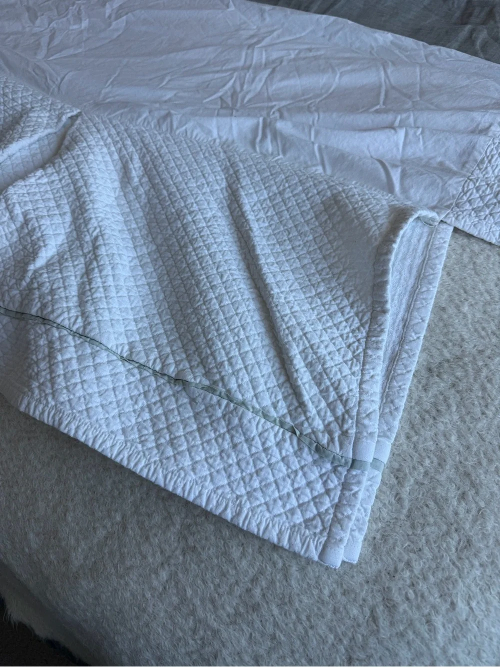 Restoration hardware baby & child matelasse crib Skirt with Light green Trim